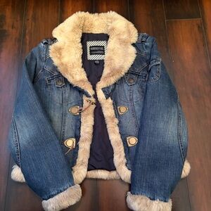 Denim Jacket with Faux Fur Trim